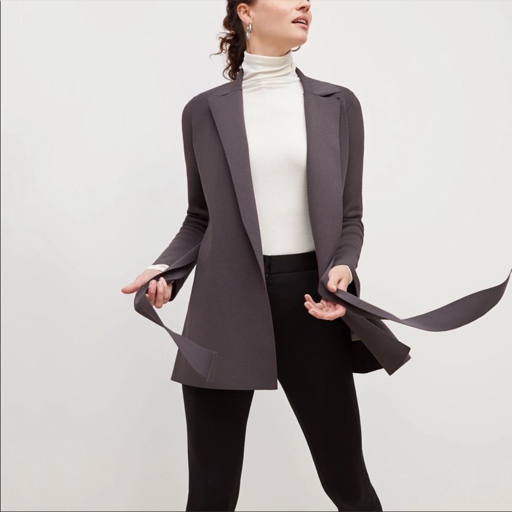 MM.LaFleur Dark Charcoal Gray Open Front Belted Cardigan